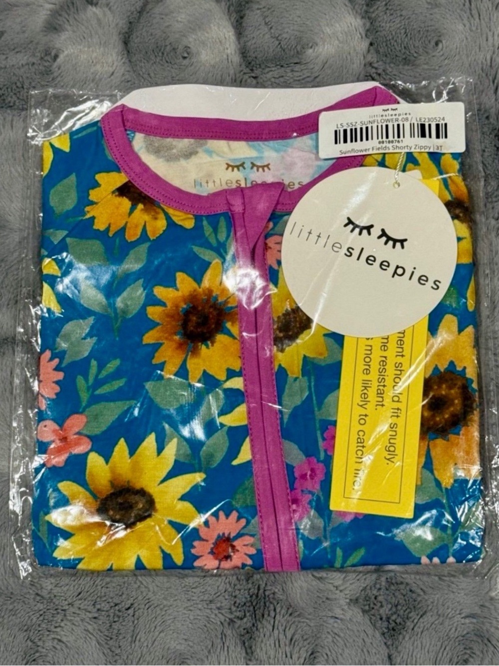 Little Sleepies 3T Sunflower Fields ❀ Shorty Zippy, floral bamboo